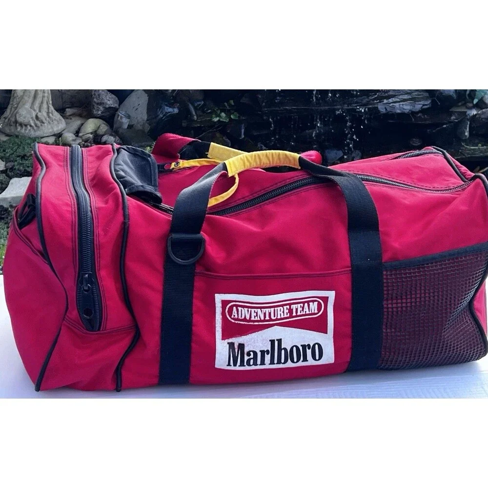 Vintage 1990’s Marlboro Adventure Team Red Duffle Bag Travel Gym Bag Nice